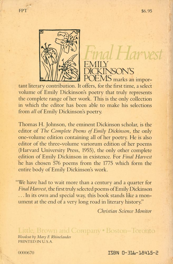 『Final harvest : EMILY DICKINSON'S POEMS』 3