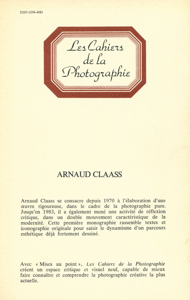 『Les Cahiers de la Photographie n°20 : Arnaud Claass : mises au point』 3