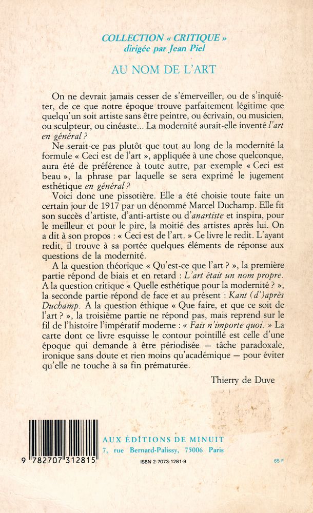 『AU NOM DE L'ART : POUR UNE ARCHÉOLOGIE DE LA MODERNITÉ』 3