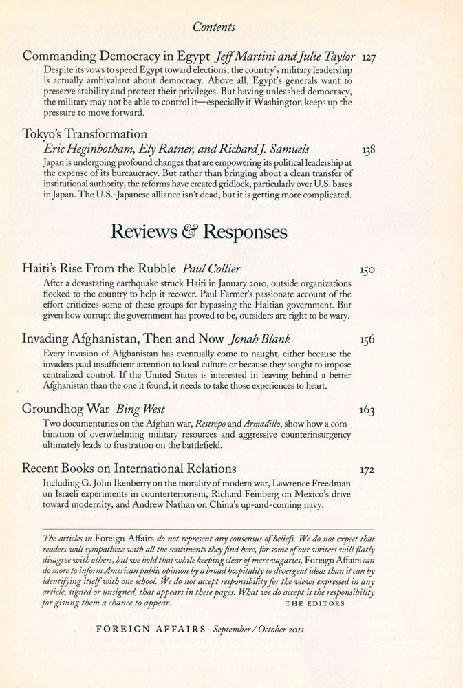 『FOREIGN AFFAIRS TEN YEARS AFTER 9/11』 September/October 2011 4