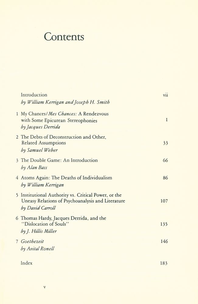 『Taking Chances : Derrida, Psychoanalysis, and Literature』 2