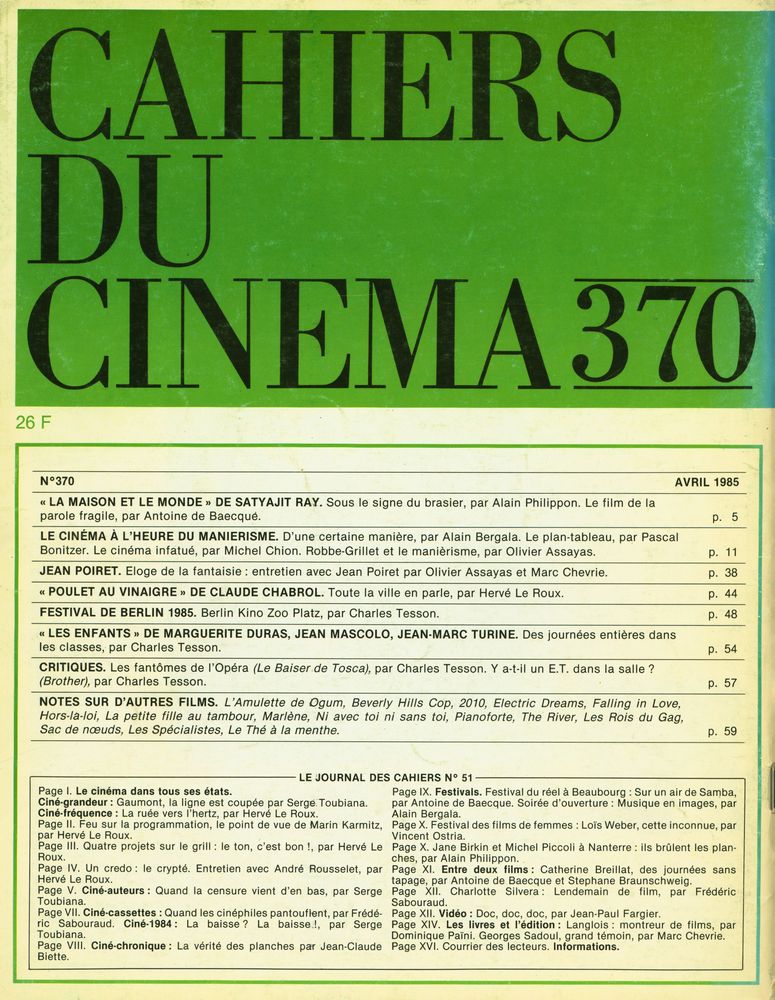 『CAHIERS DU CINEMA』 N°370 AVRIL 1985 3