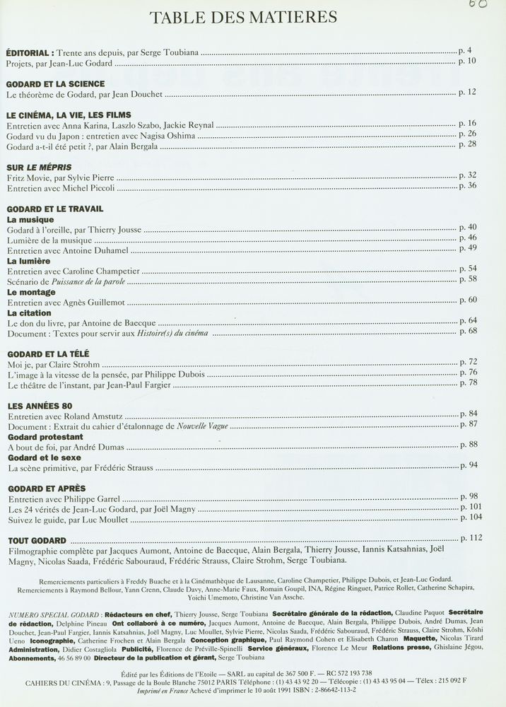 『CAHIERS DU CINEMA: SPÉCIAL GODARD : trente ans depuis』 2