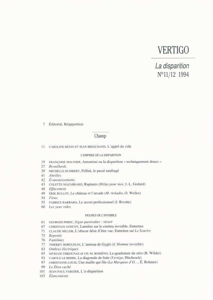 『Vertigo : La Disparition』  n° 11/12 1994 2