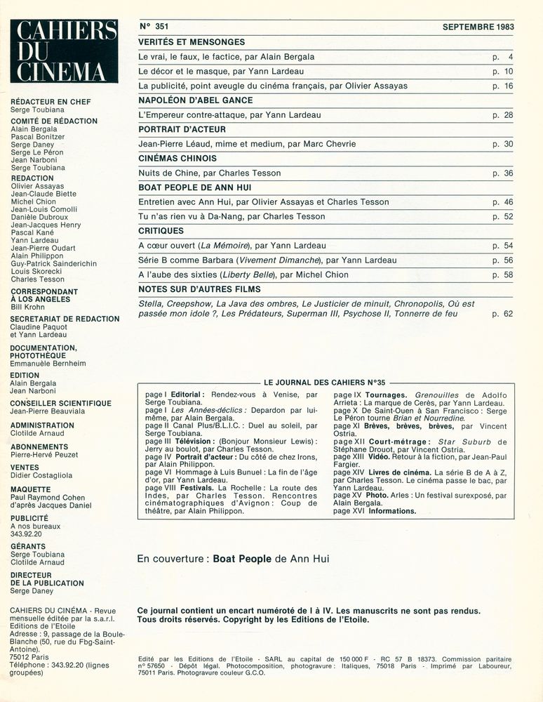 『CAHIERS DU CINEMA』 N°351, SEPTEMBRE 1983 2
