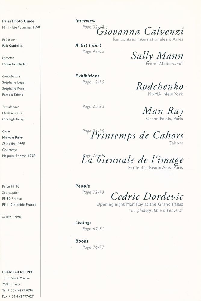 『Paris Photo Guide』 N° 1 - Eté / Summer 1998  2