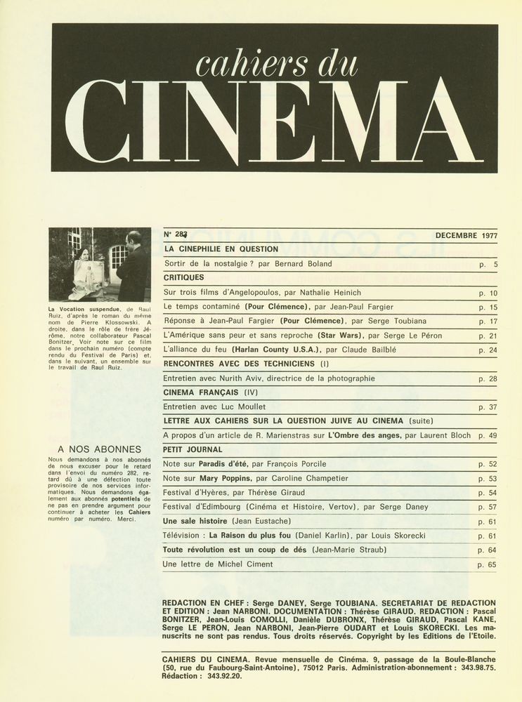 『cahiers du CINEMA』 N° 283 DECEMBRE 1977 2
