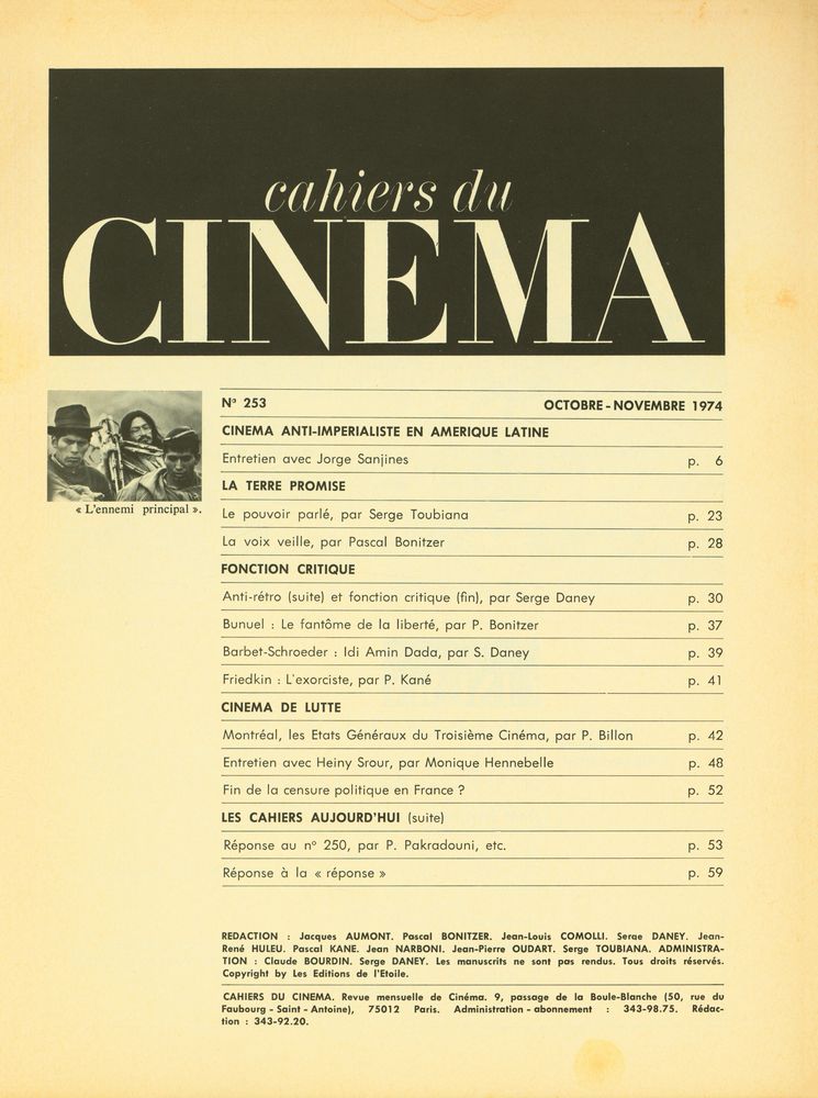 『cahiers du CINEMA』 N° 253 OCTOBRE - NOVEMBRE 1974 2