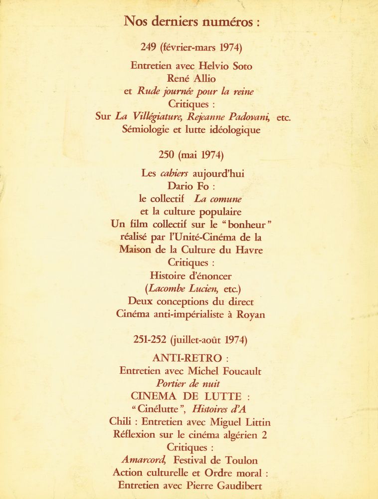 『cahiers du CINEMA』 N° 253 OCTOBRE - NOVEMBRE 1974 3