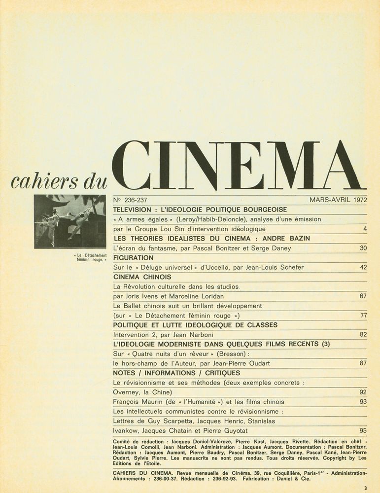 『cahiers du CINEMA』 N° 236 - 237 MARS - AVRIL 1972 2