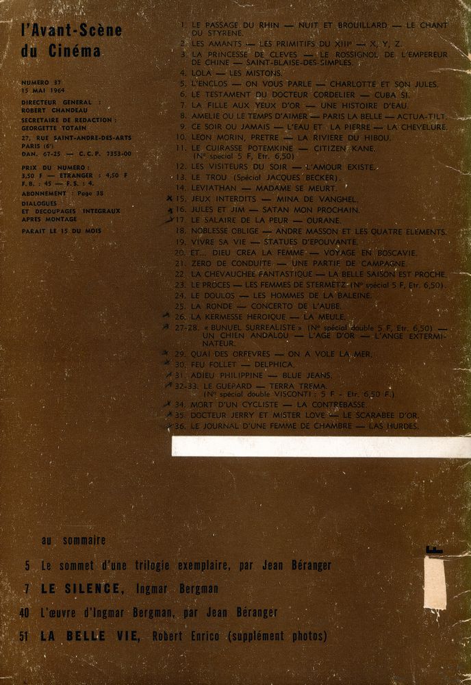 『l'Avant - Scène CINEMA』 n° 37, 15 mai 1964 2