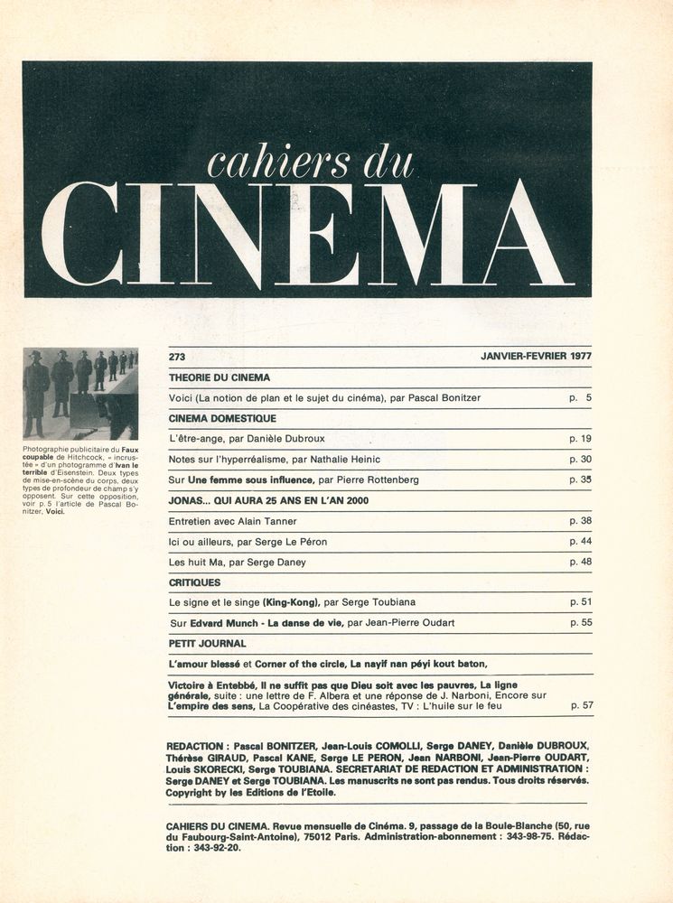 『cahiers du CINEMA』 N° 273 JANVIER - FEVRIER 1977 2