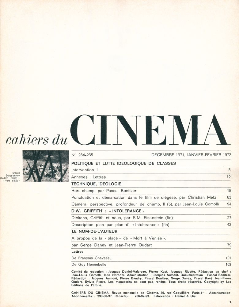 『Cahiers Du Cinema』 n° 234 - 235, DECEMBRE 1971, JANVIER - FEVRIER 1972 2