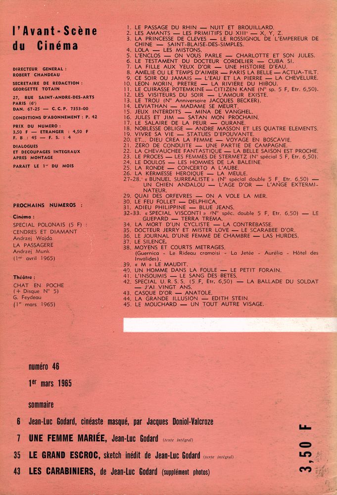 『l'Avant - Scène CINEMA』 N° 46, mars 1965 2