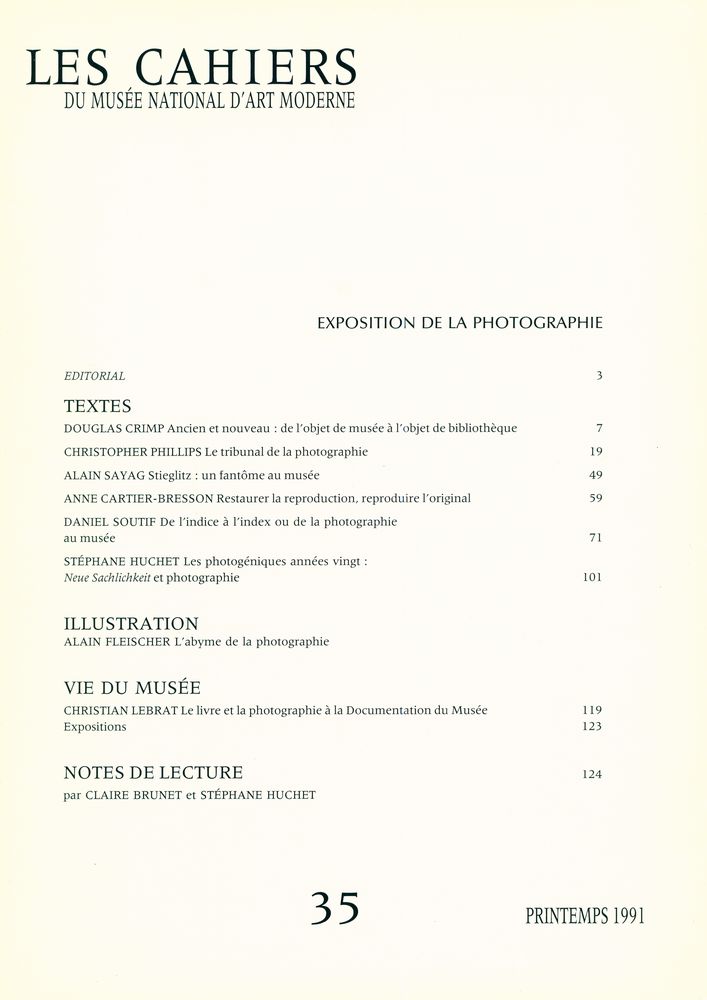 『LES CAHIERS DU MUSÉE NATIONAL D'ART MODERNE』 N° 35 PRINTEMPS 1991 2