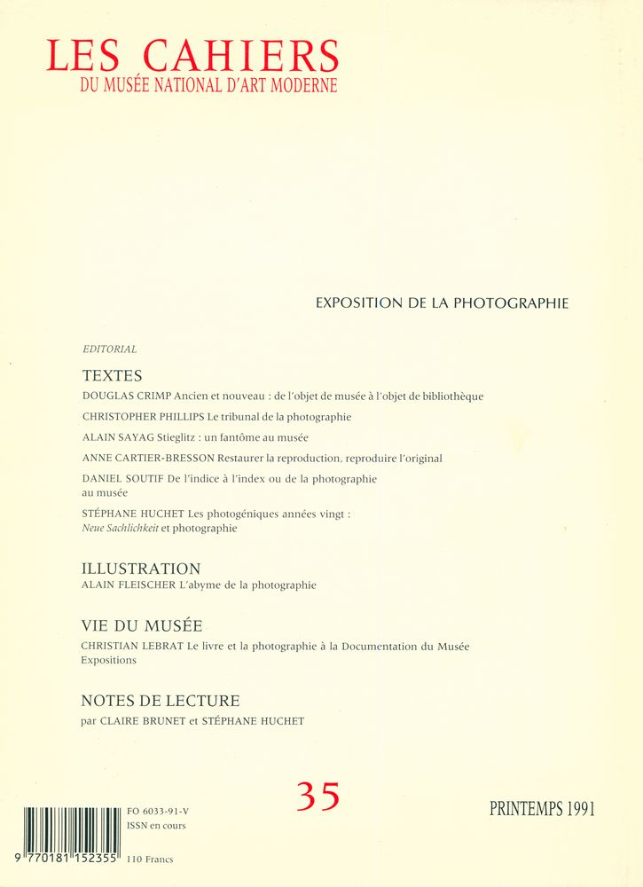 『LES CAHIERS DU MUSÉE NATIONAL D'ART MODERNE』 N° 35 PRINTEMPS 1991 3