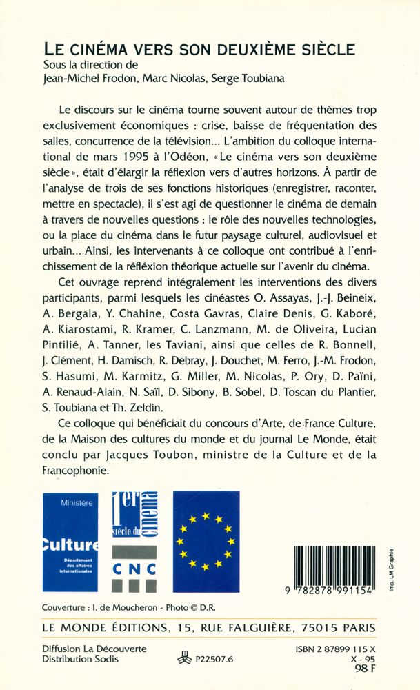 『Le cinéma vers son deuxième siècle : Colloque international 20 et 21 mars 1995, Odéon - Théâtre de l'Europe』 6