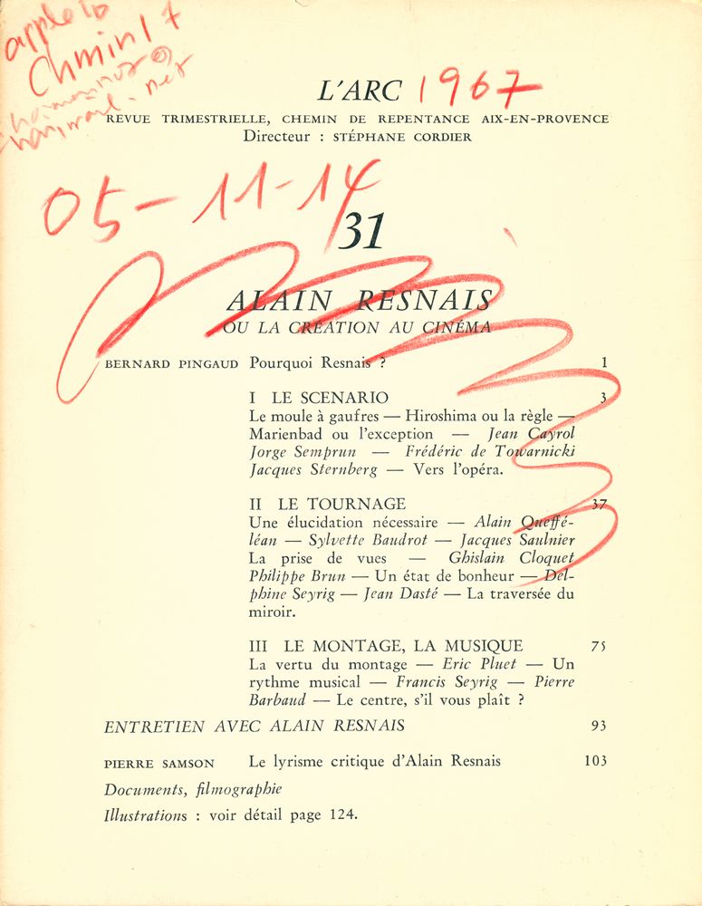 『L'ARC 31 - ALAIN RESNAIS : OU LA CRÉATION AU CINEMA』  2