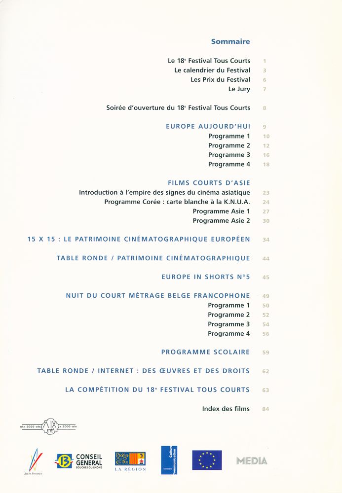 『Festival Tous Courts』 18e 2/9 décembre 2000 2