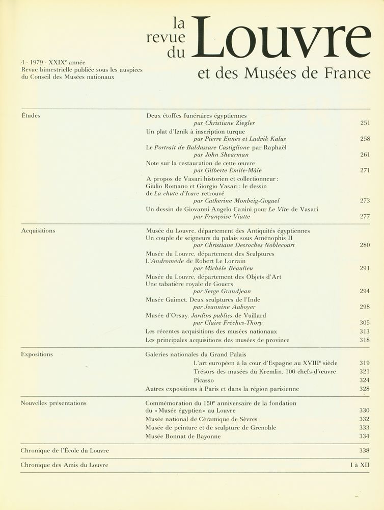 『la revue de Louvre et des Musées de France』 4, 1979, XXIXe année 2