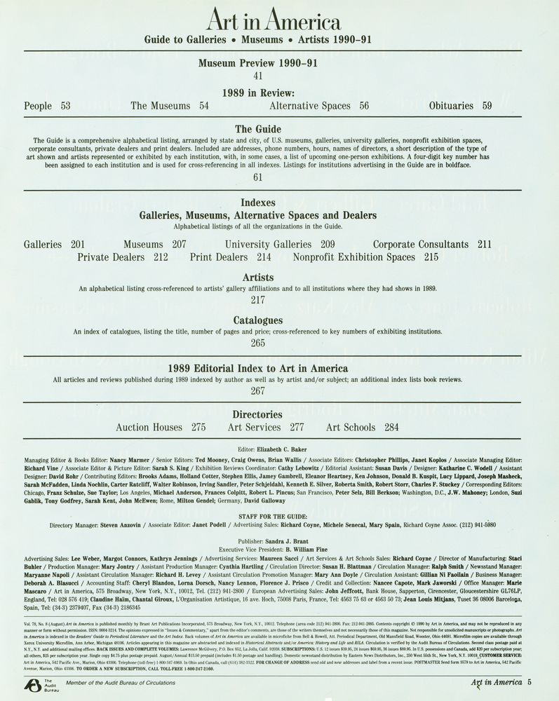 『Art in America』 Vol. 78, No. 8 2