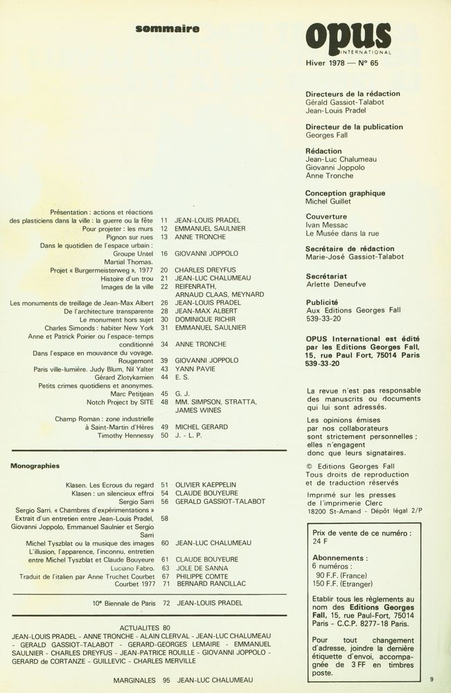 『OPUS INTERNATIONAL』 Hiver 1978, N° 65 2
