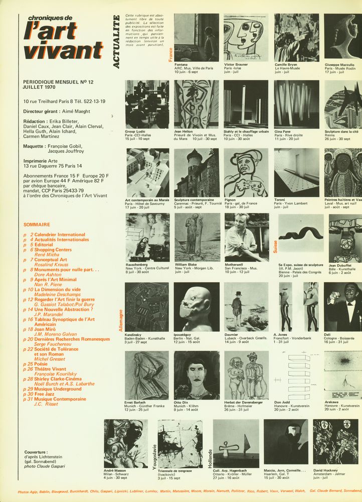 『chroniques de l'art vivant』 N° 12 JUILLET 1970 2