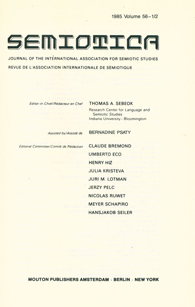 『SEMIOTICA』 1985 Volume 56 - 1/2 2