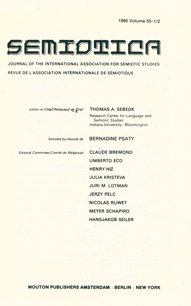 『SEMIOTICA』 1985 Volume 55 - 1/2 2