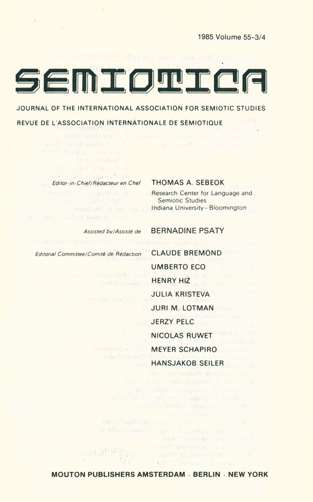 『SEMIOTICA』 1985 Volume 55 - 1/2 3