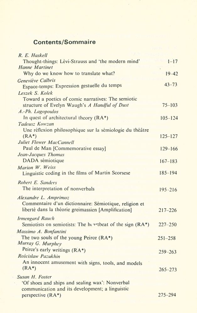 『SEMIOTICA』 1985 Volume 55 - 1/2 4