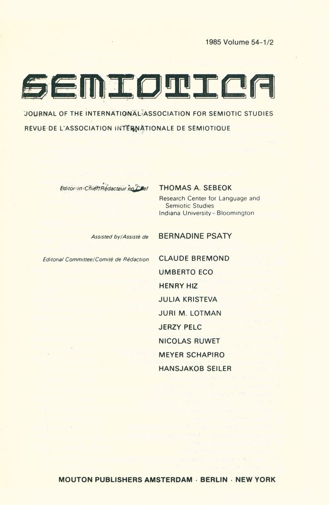 『SEMIOTICA』 1985 Volume54 - 1/2 2