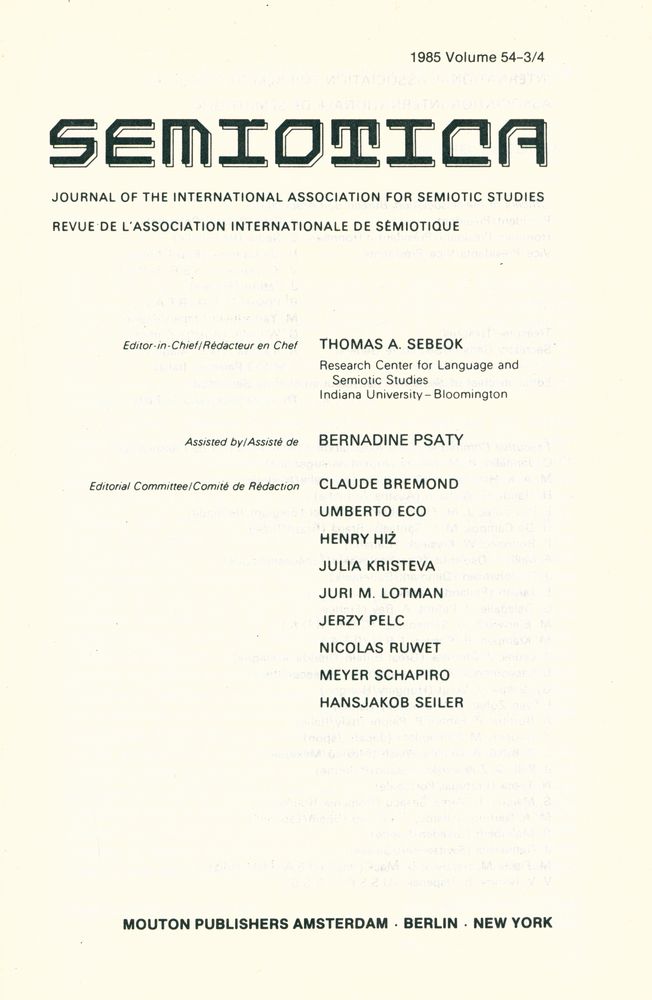 『SEMIOTICA』 1985 Volume54 - 1/2 3