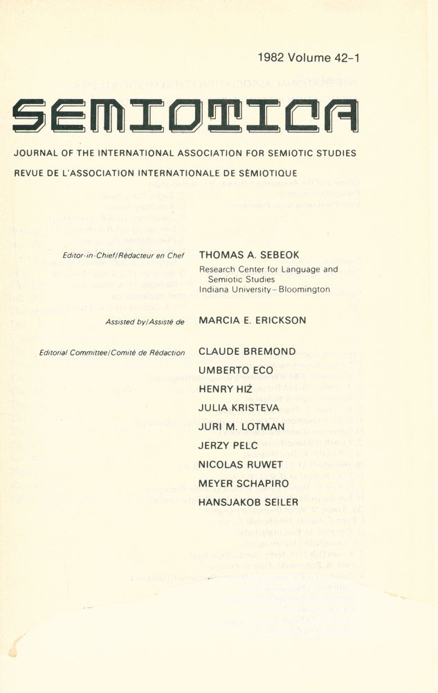 『SEMIOTICA』 1982 Volume 42 - 1 2