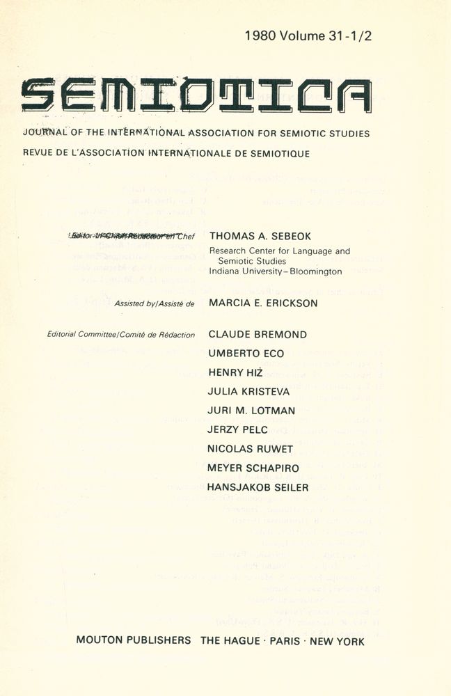 『SEMIOTICA』 1980 Volume 31 - 1/2 2