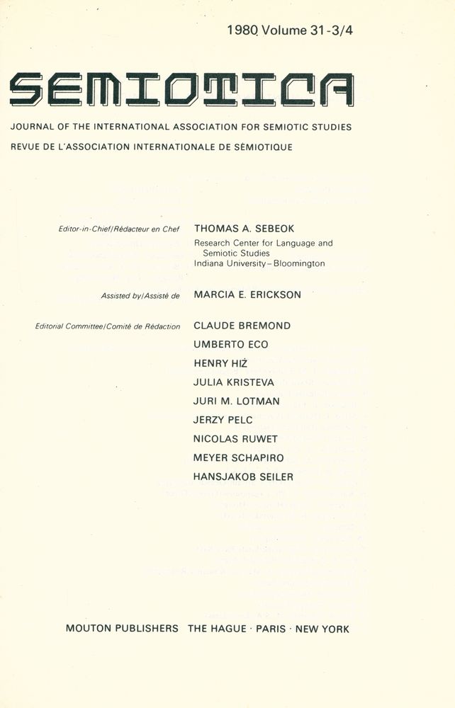 『SEMIOTICA』 1980 Volume 31 - 1/2 3