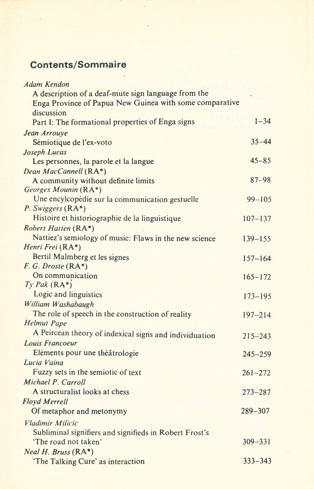 『SEMIOTICA』 1980 Volume 31 - 1/2 4