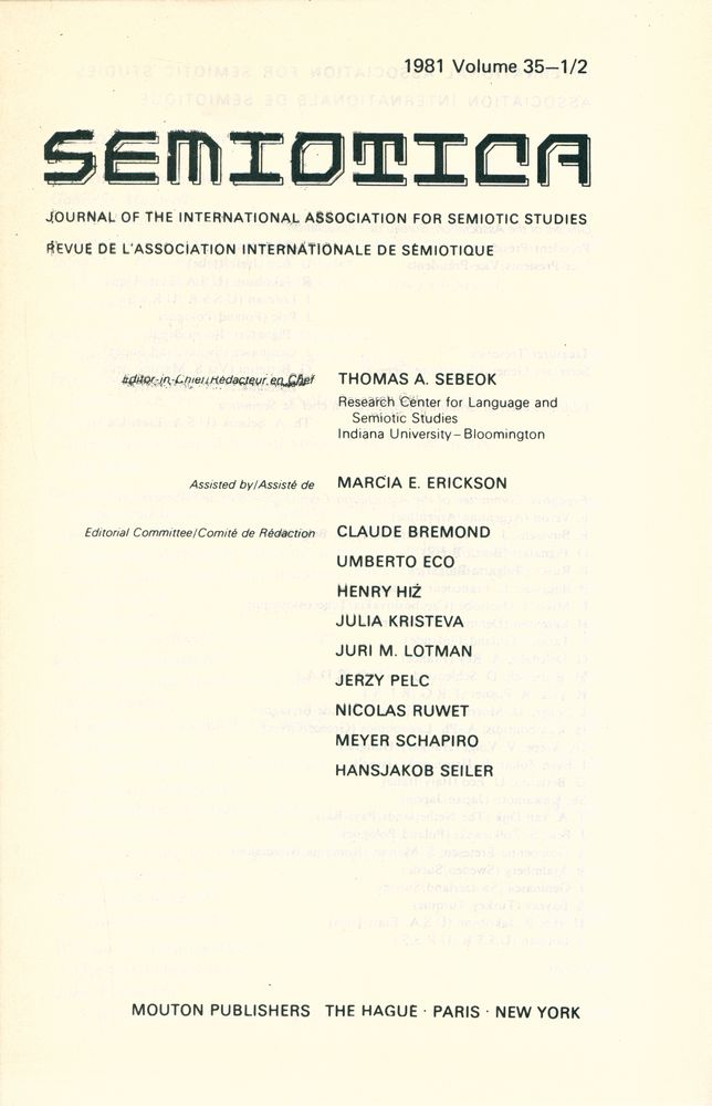 『SEMIOTICA』 1981 Volume 35 - 1/2 2