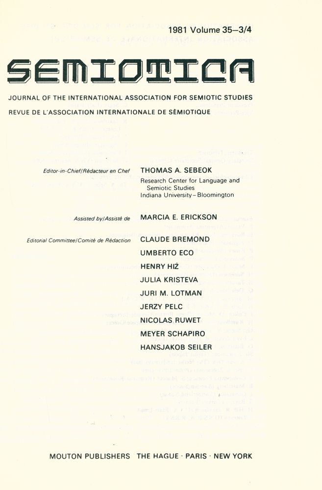 『SEMIOTICA』 1981 Volume 35 - 1/2 3