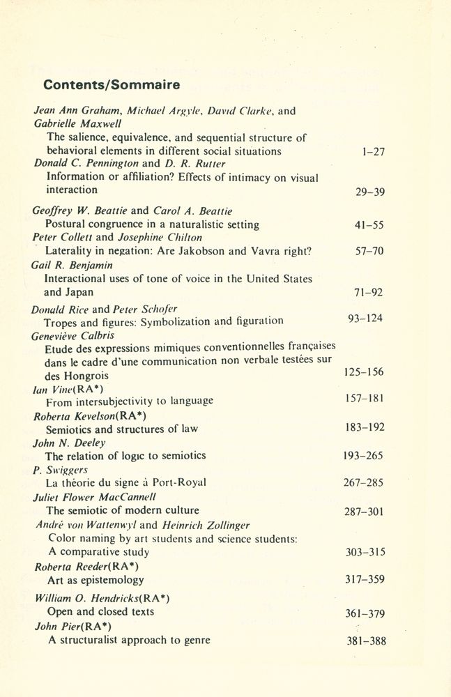 『SEMIOTICA』 1981 Volume 35 - 1/2 4