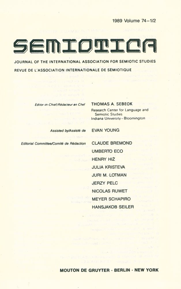 『SEMIOTICA』 1989 Volume 74 - 1/2 2