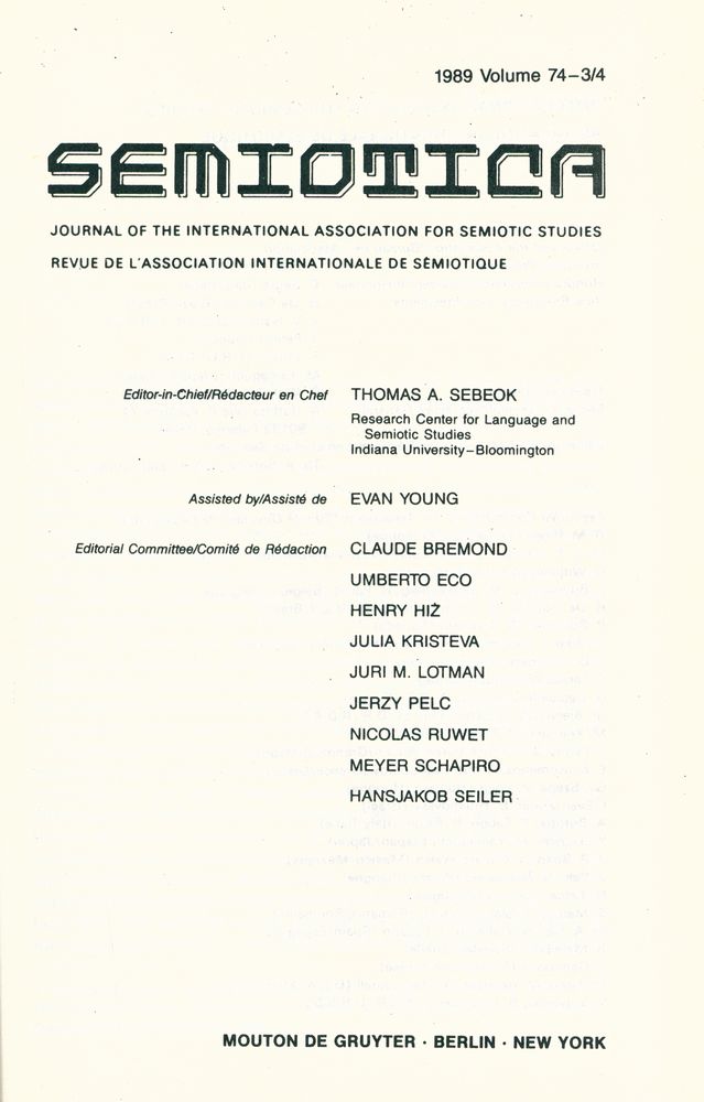 『SEMIOTICA』 1989 Volume 74 - 1/2 3