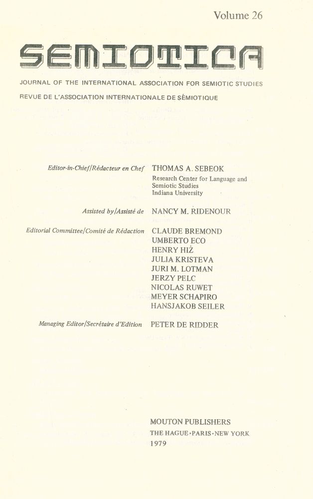 『SEMIOTICA』 1979 Volume26 2