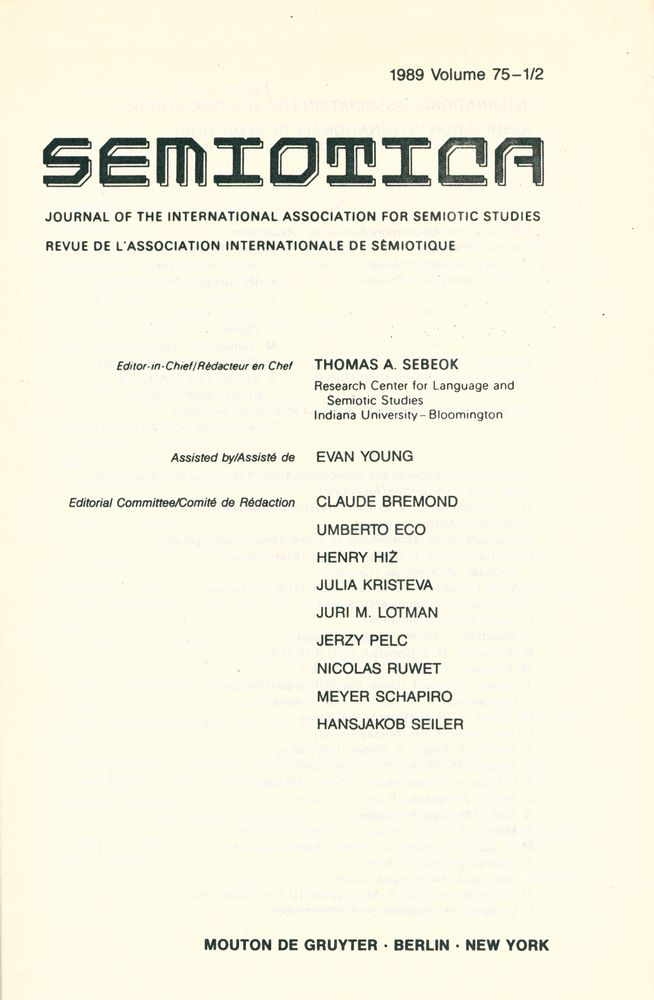 『SEMIOTICA』 1989 Volume 75 - 1/2 2