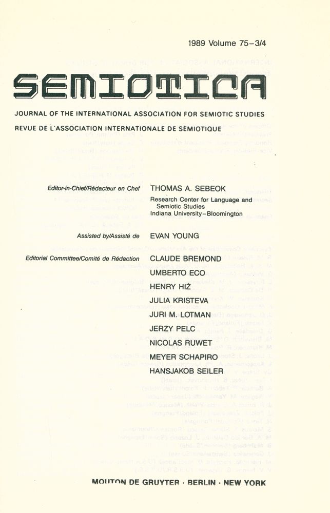 『SEMIOTICA』 1989 Volume 75 - 1/2 3