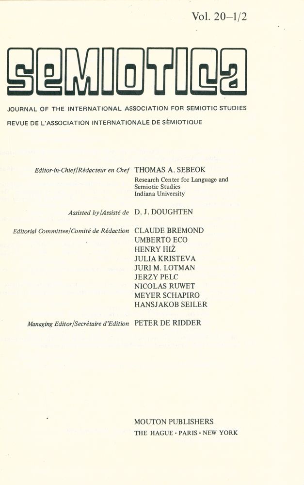 『SEMIOTICA』 1977 Volume 20 - 1/2 2