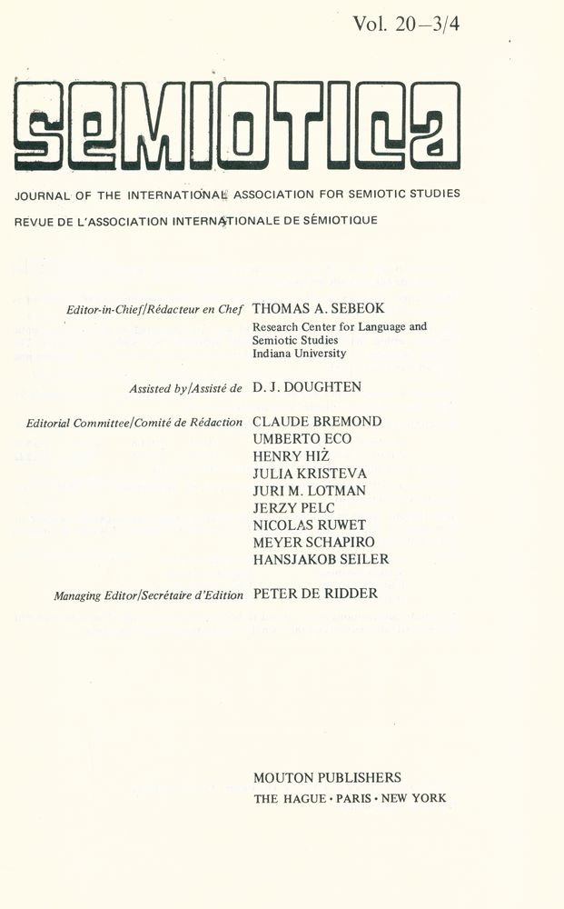 『SEMIOTICA』 1977 Volume 20 - 1/2 3