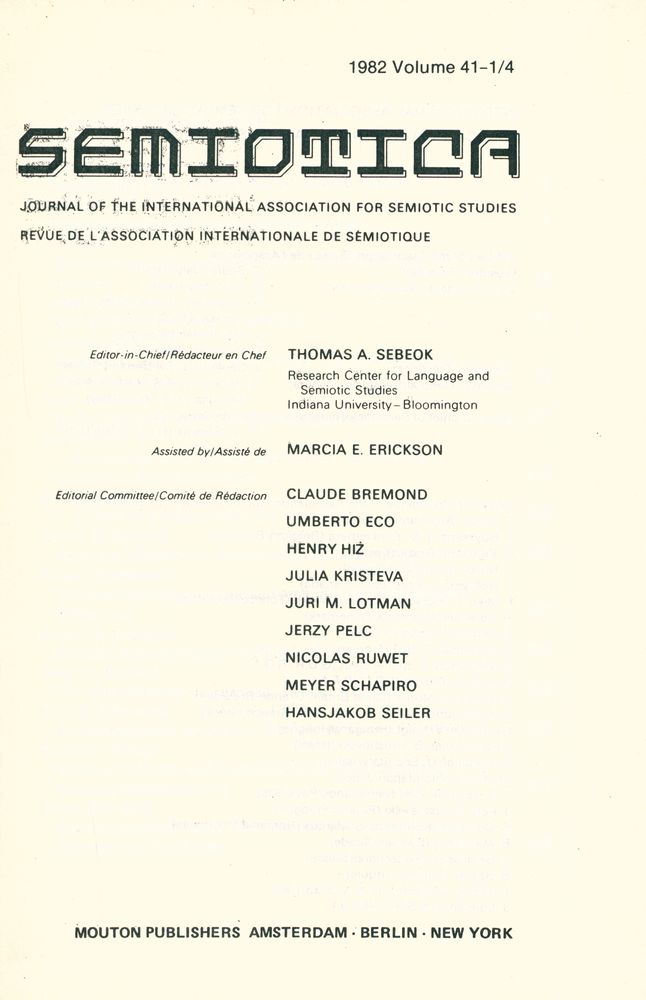 『SEMIOTICA』 1982 Volume 41 - 1/4 2
