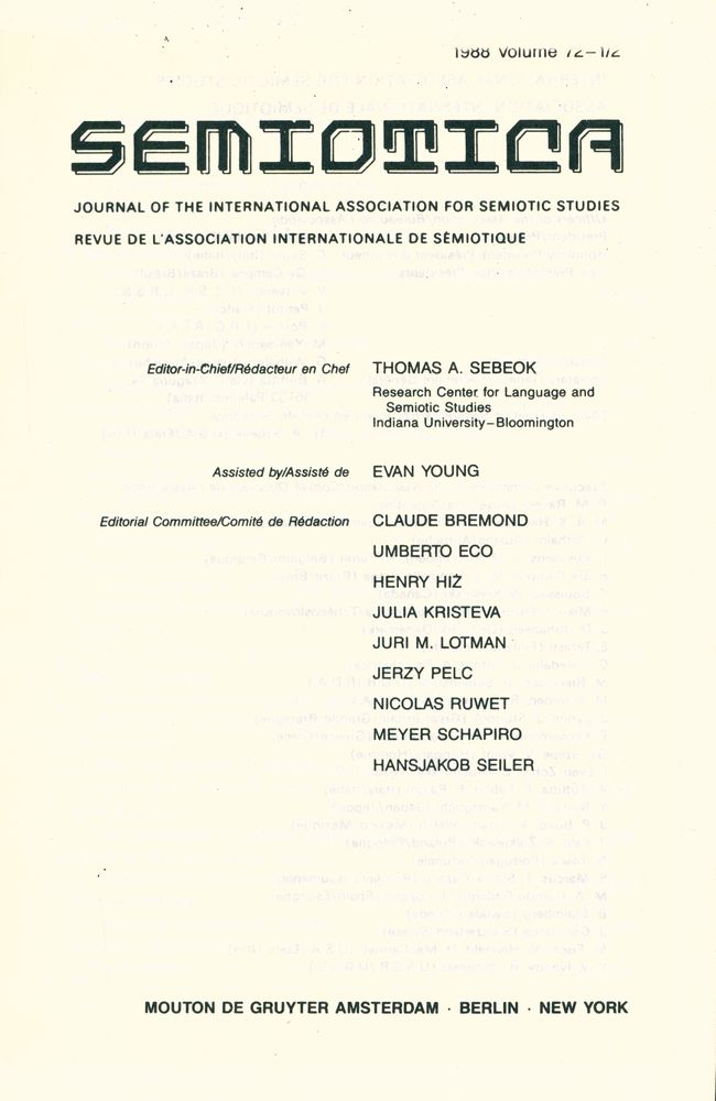 『SEMIOTICA』 1988 Volume72 - 1/2 2