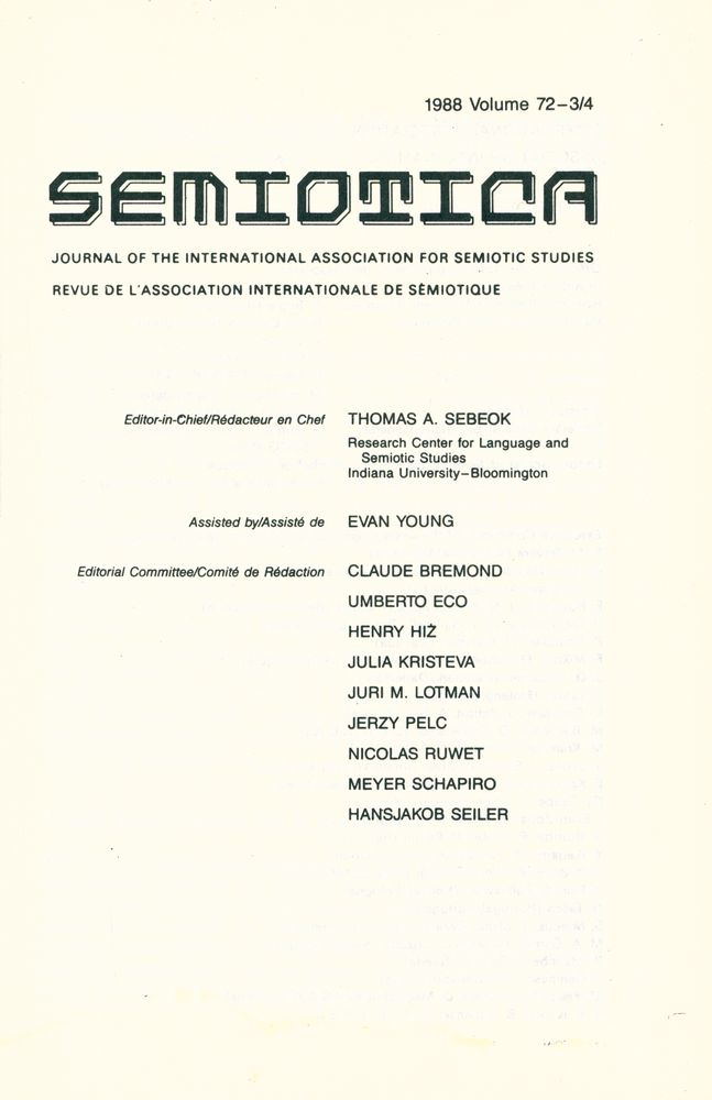 『SEMIOTICA』 1988 Volume72 - 1/2 3